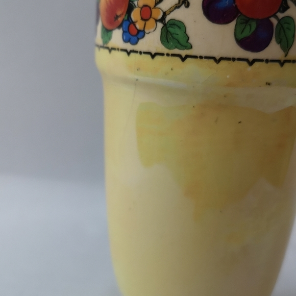 Vintage Lancaster & Sons England Lusterware Yellow Vase Fruit & Flowers, 7" Tall - Picture 7 of 7